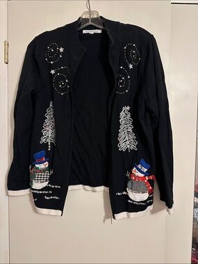 Mercer Street Studio Black Snowman Embroidered Cardigan